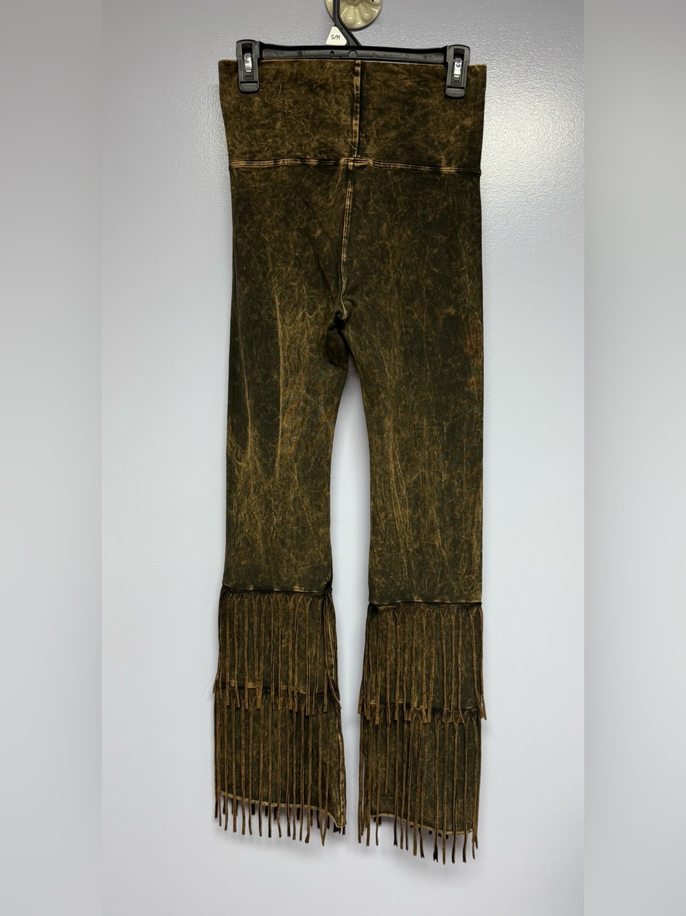 T Party Brown mineral wash Fringe flare-Leg Stretch yoga Pants size M - Picture 12 of 15